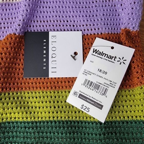 ELOQUII Elements Plus Size Boho Crochet Stripe Peplum Top Size 18/20 - Picture 11 of 13